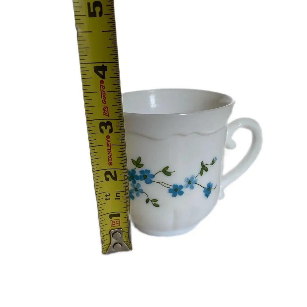 Set Of 4 Arcopal France Veronica Blue Floral Pattern Tea Coffee Cups 3 1/8